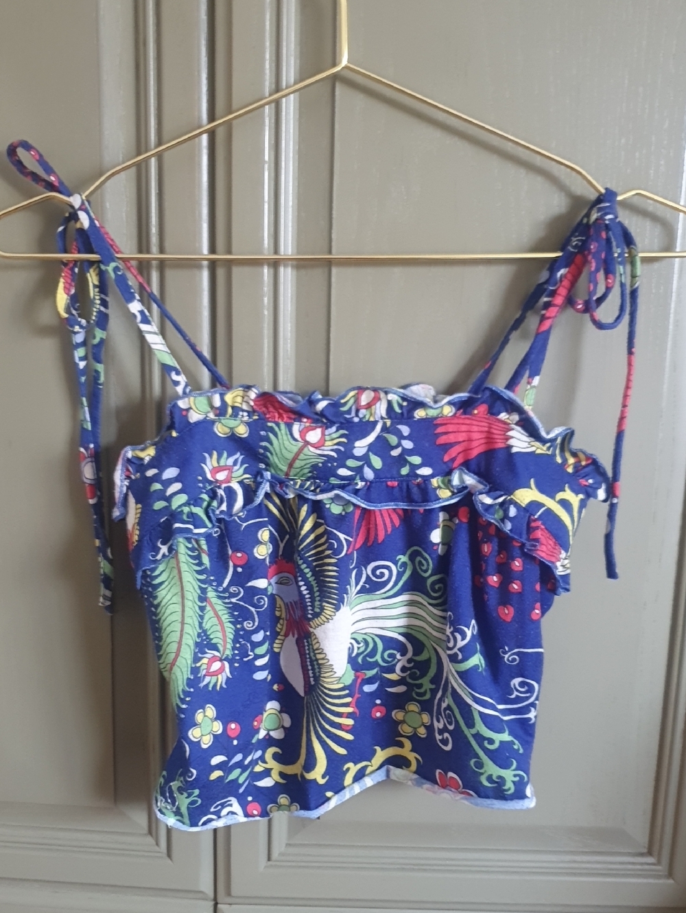 Miss Chievous Bright Blue Floral & Bird Crop Top